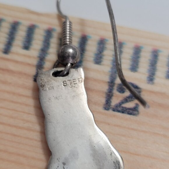 Cat Pendant & Dangle Earrings Sterling Silver Blue Inlay Kitty Lover Jewelry - Picture 12 of 15